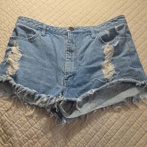 Show Me Your MuMu Light Blue Distressed Denim Cutoff Shorts